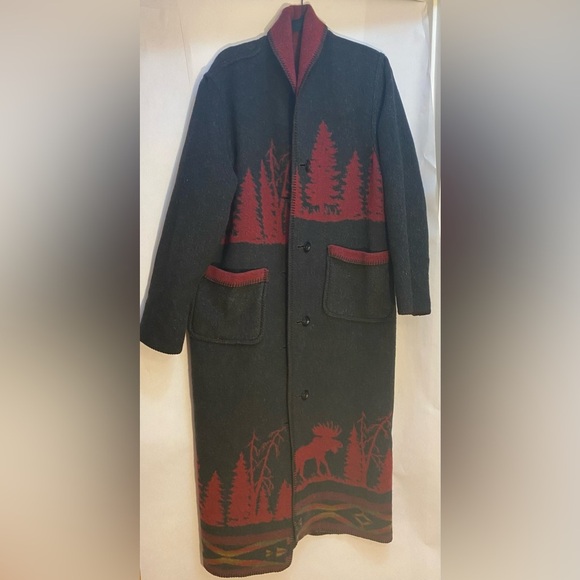 Vintage Wooded River Reversible Wool Blend Long Warm Coat Moose Size Medium - Picture 1 of 11